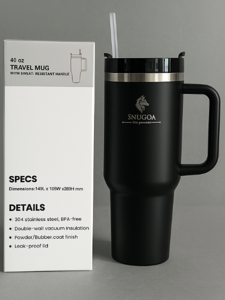 Snugoa Tumbler – Matte Black | 1000ml Vacuum Insulated Stainless Steel